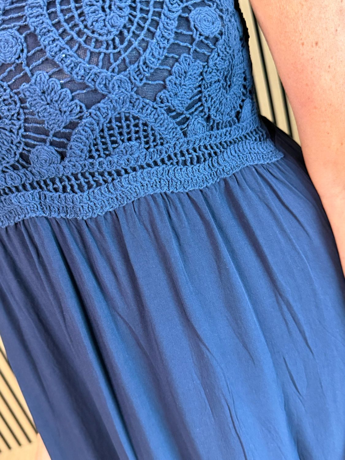 Lace Bodice Maxi Dress - Navy