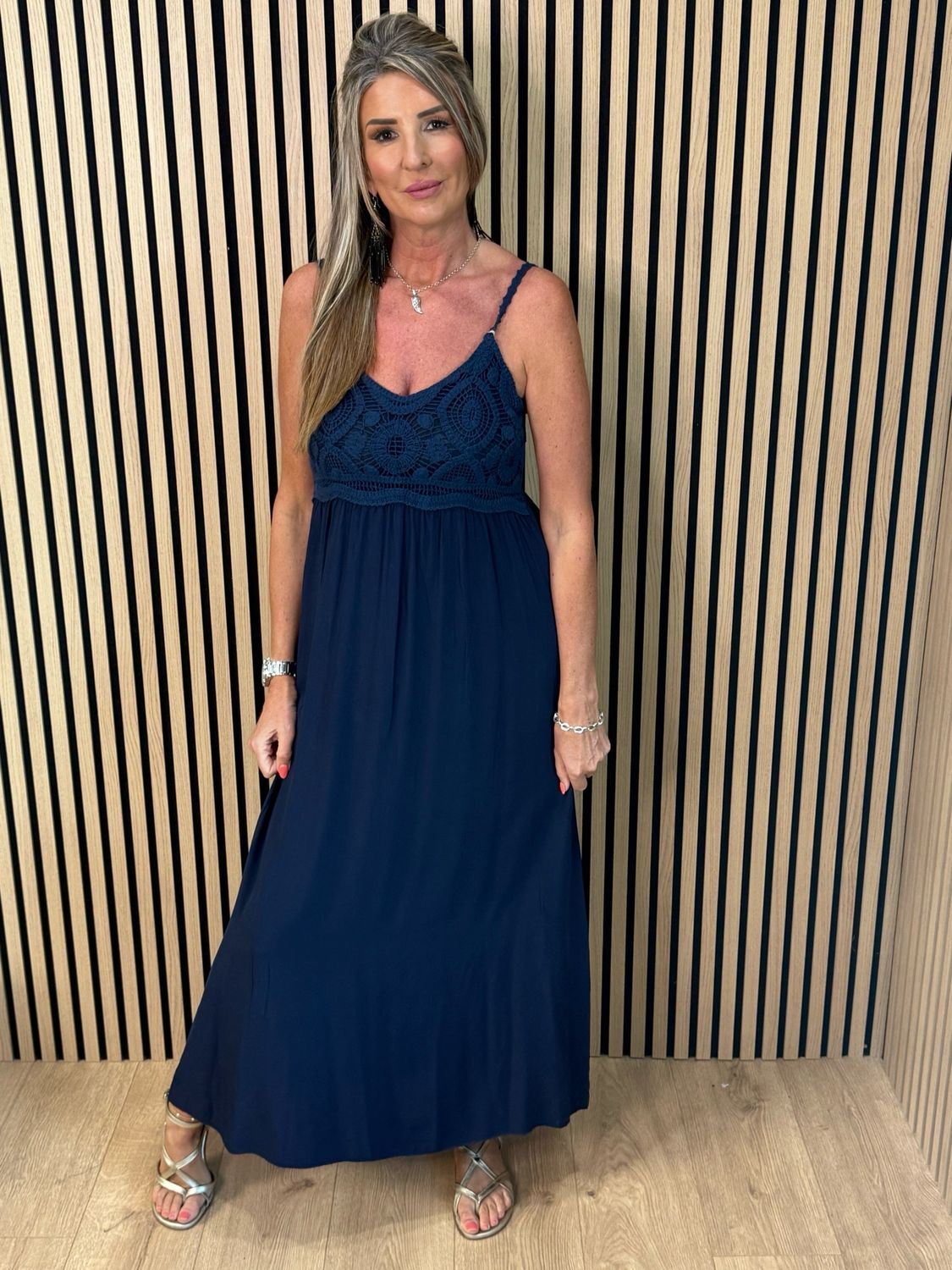 Lace Bodice Maxi Dress - Navy