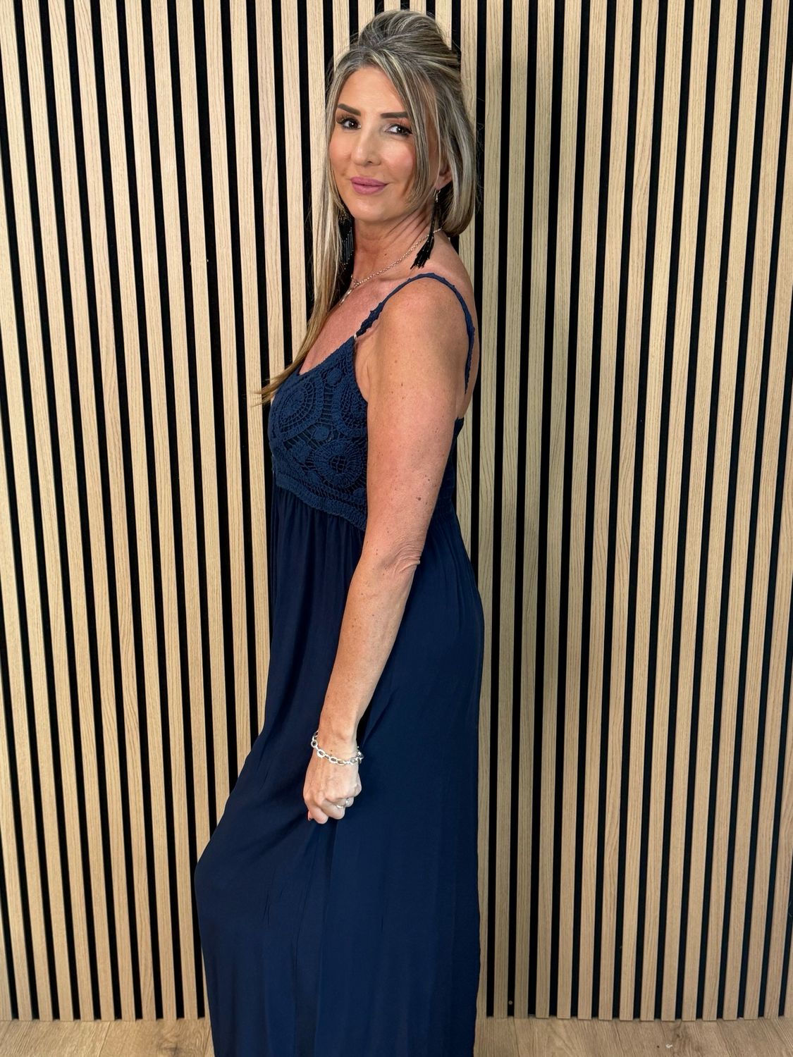 Lace Bodice Maxi Dress - Navy