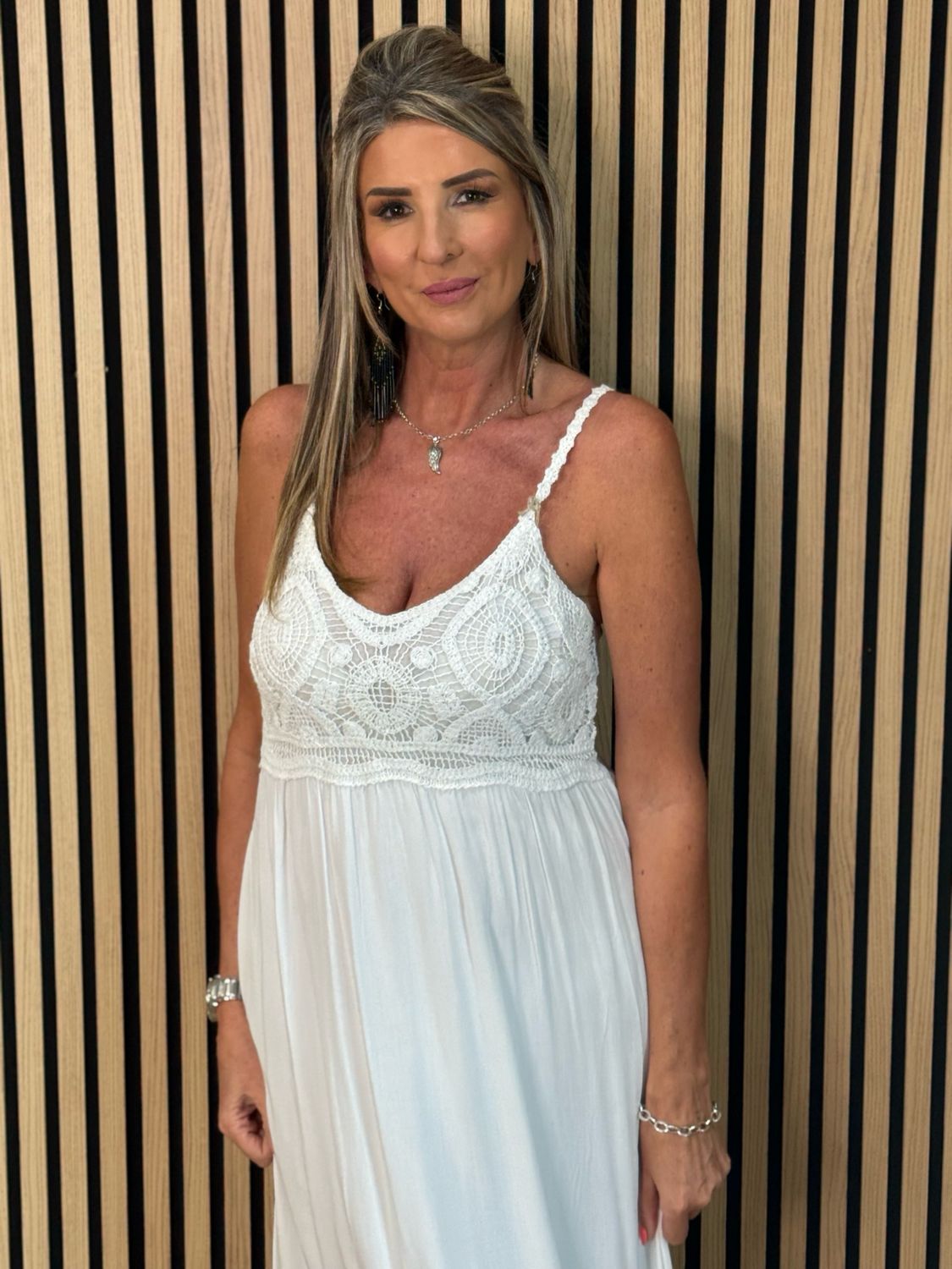 Lace Bodice Maxi Dress - White