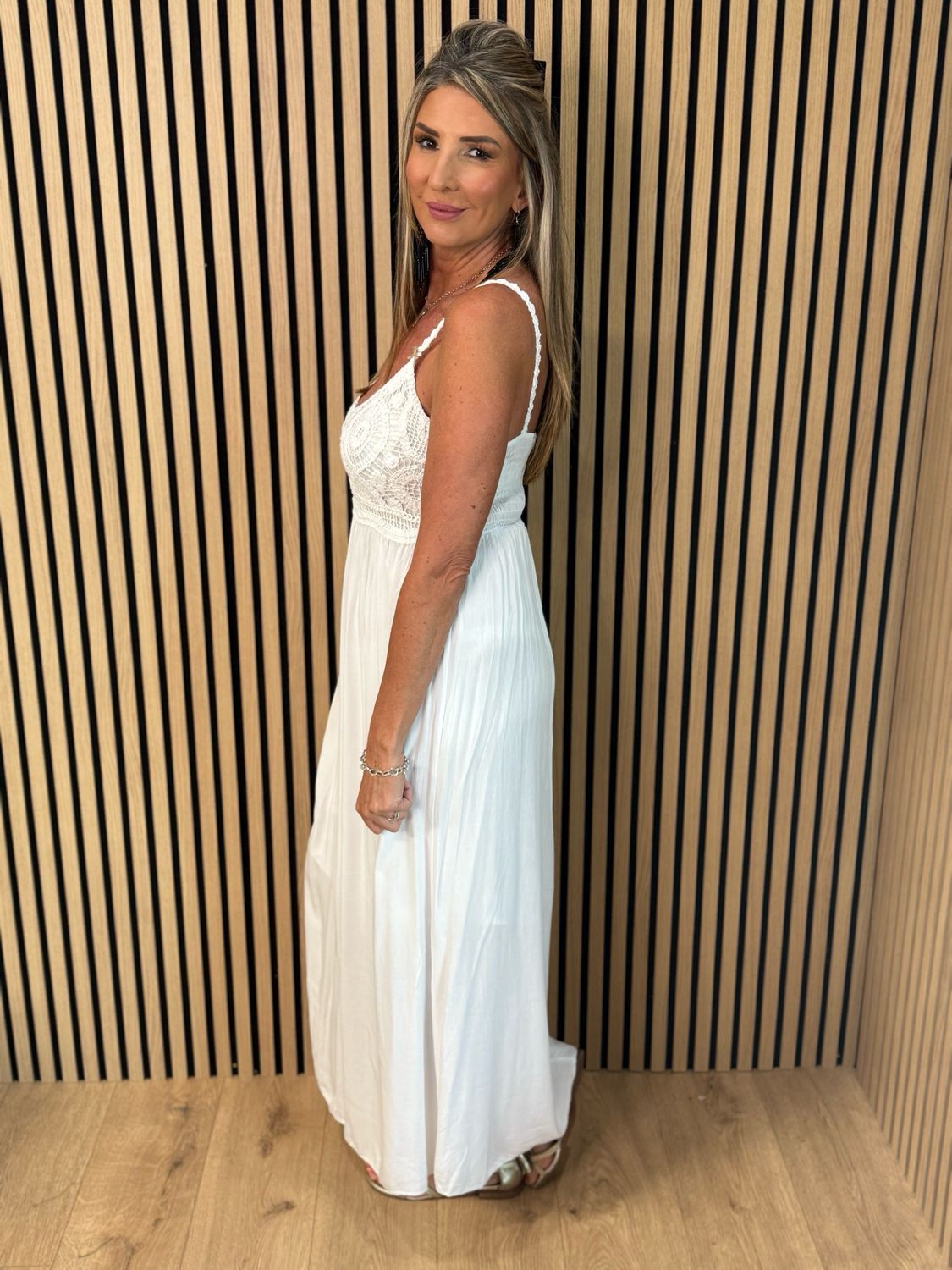 Lace Bodice Maxi Dress - White