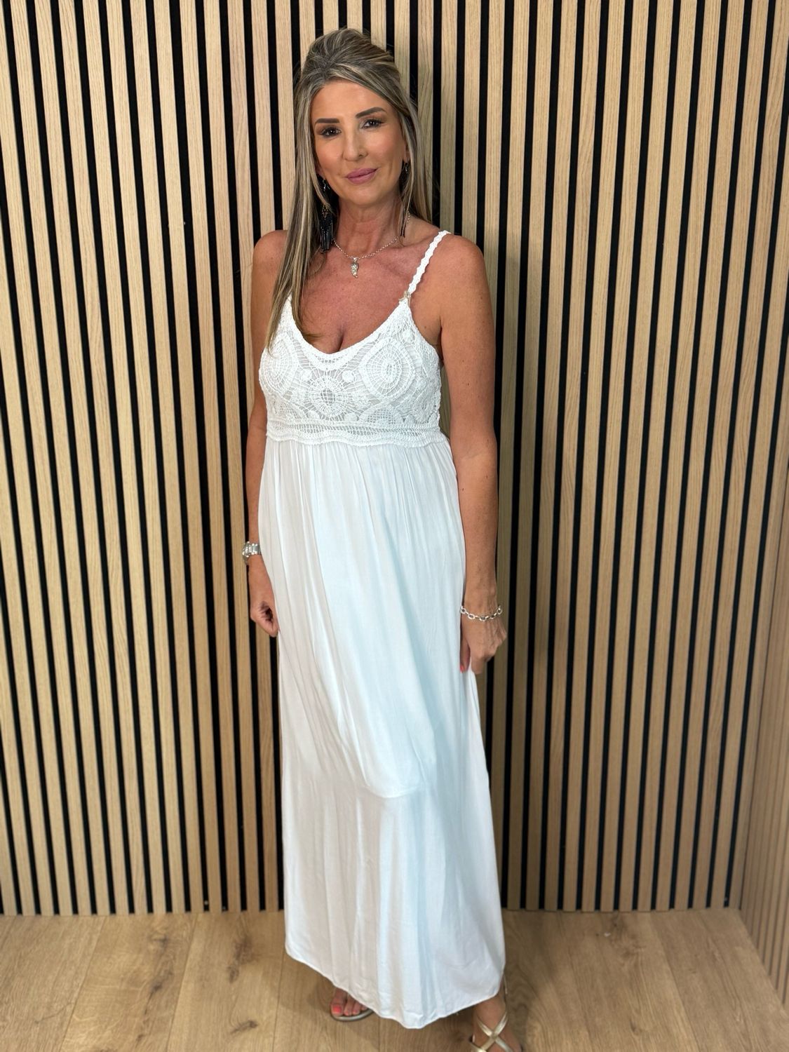 Lace Bodice Maxi Dress - White