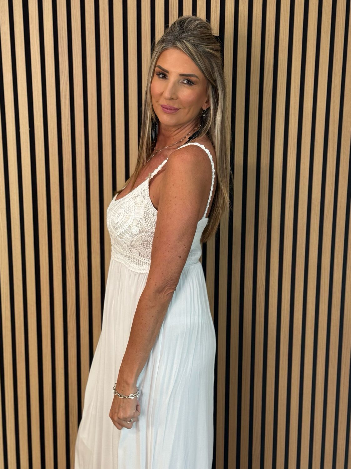 Lace Bodice Maxi Dress - White