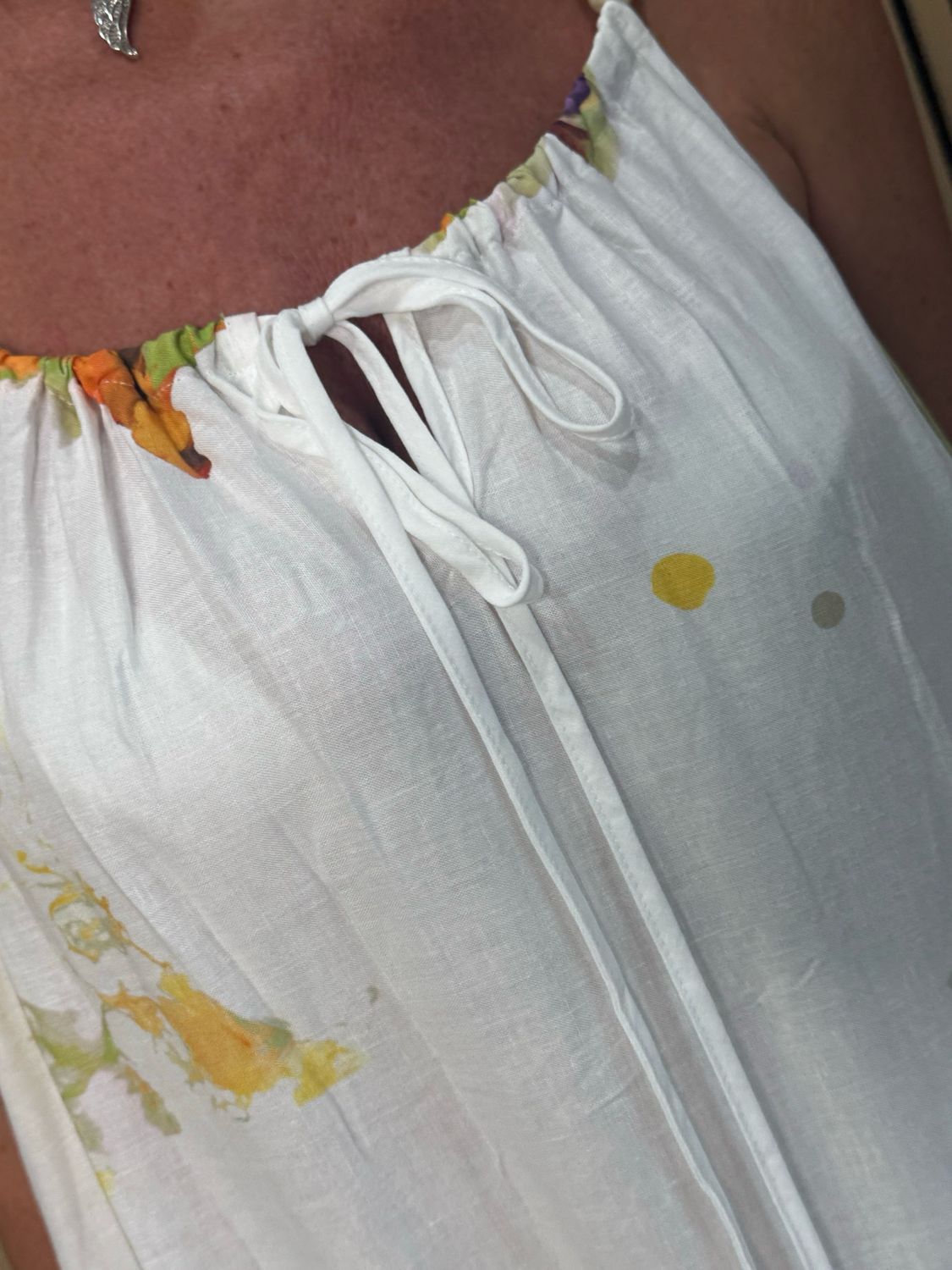 Cotton/Linen Abstract Print Maxi Dress - White/Lime/Orange