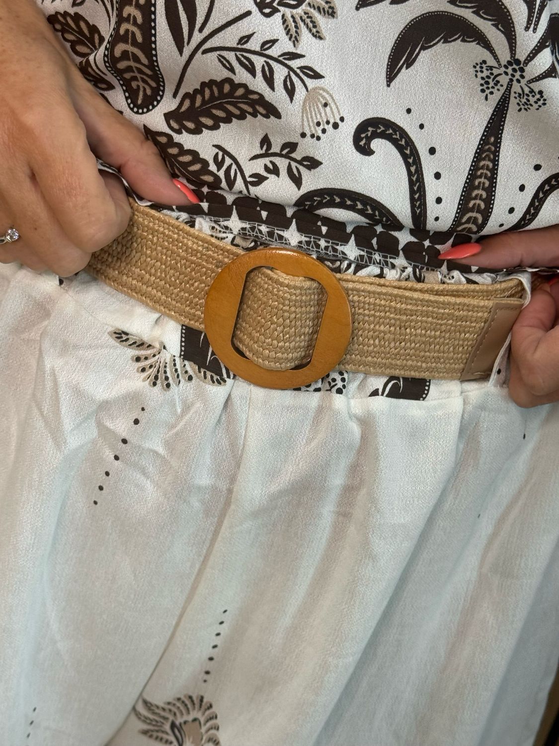Top &amp; Cropped Trouser Co-Ord Set - White/Brown
