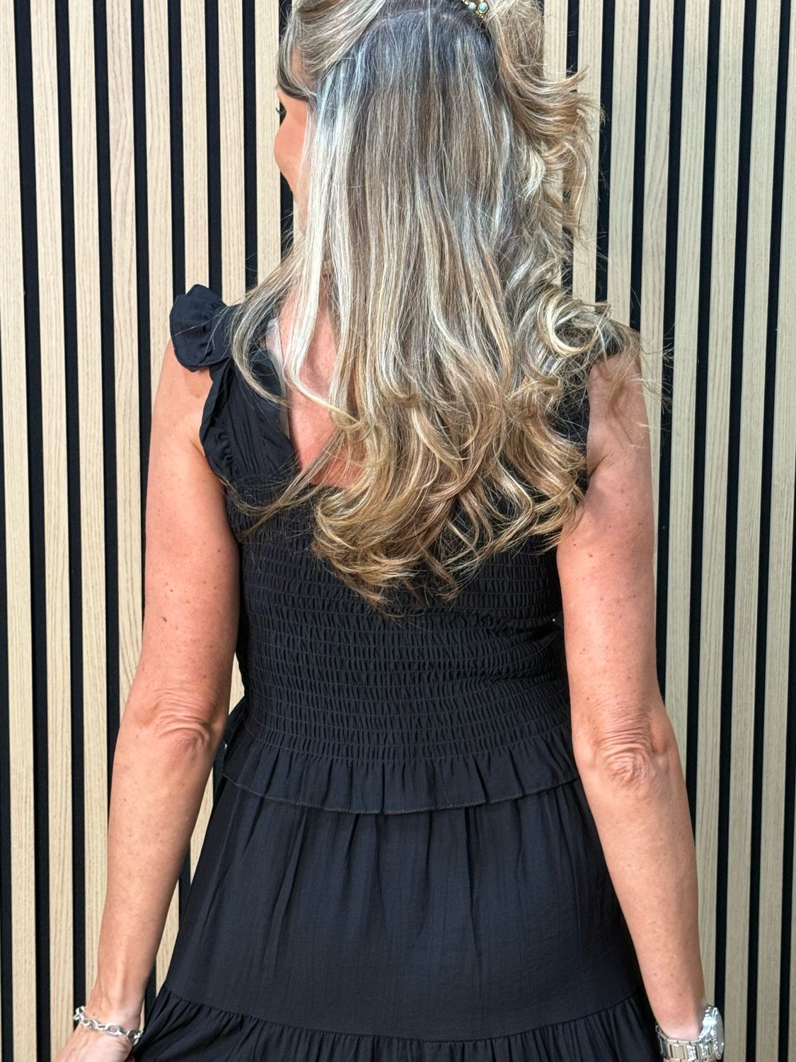 Ruffle Tiered Midi Dress - Black