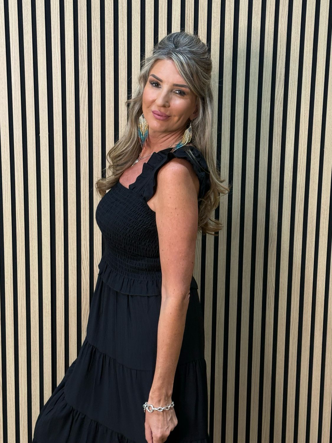 Ruffle Tiered Midi Dress - Black