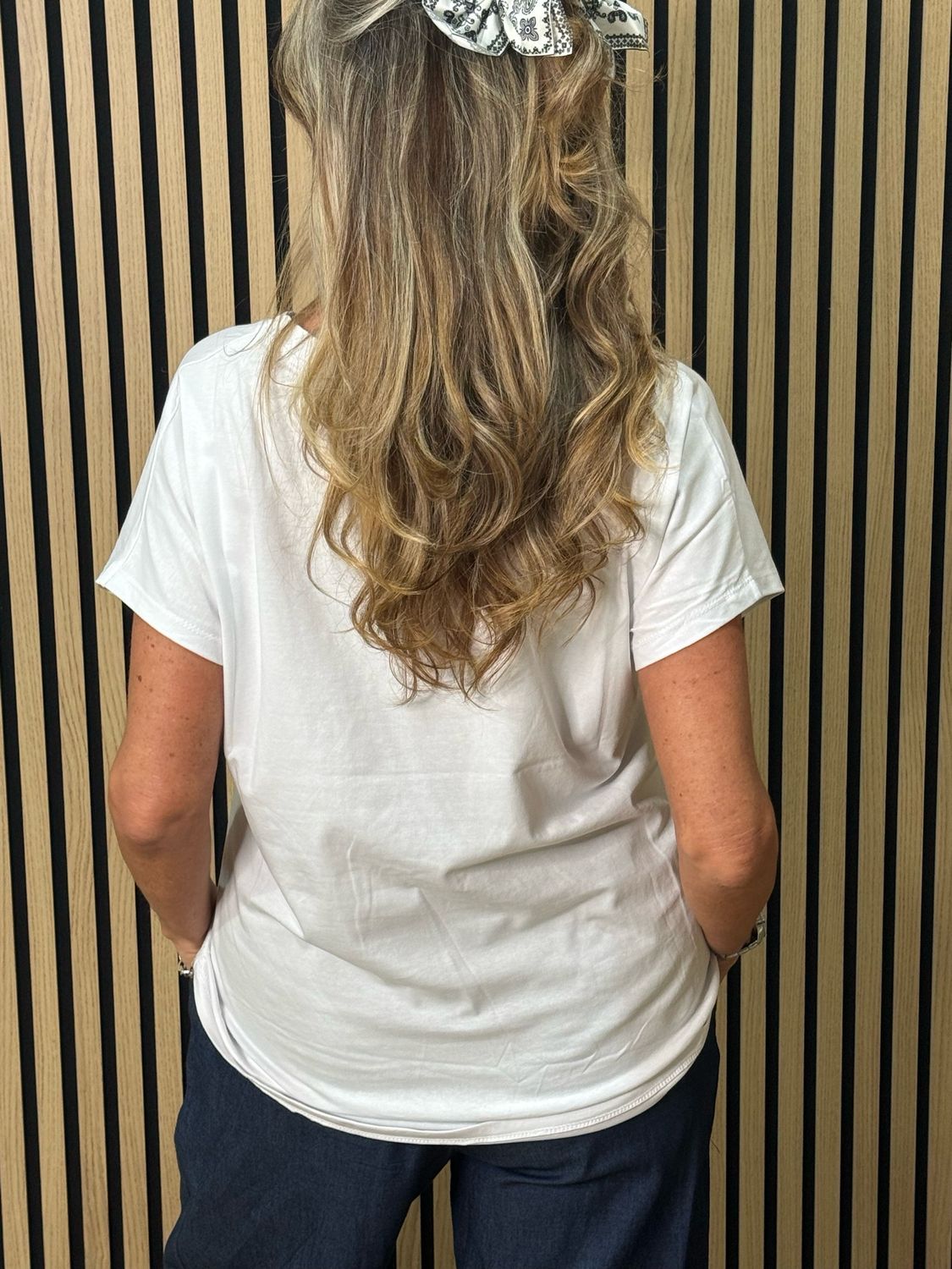 Love Heart Leaf Print T-Shirt - White/Navy