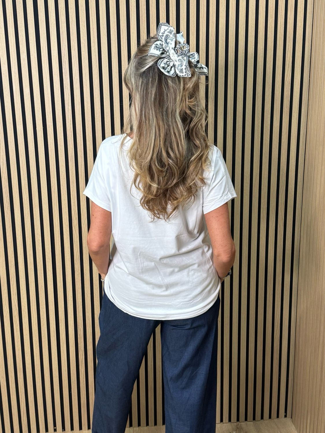 Love Heart Leaf Print T-Shirt - White/Navy