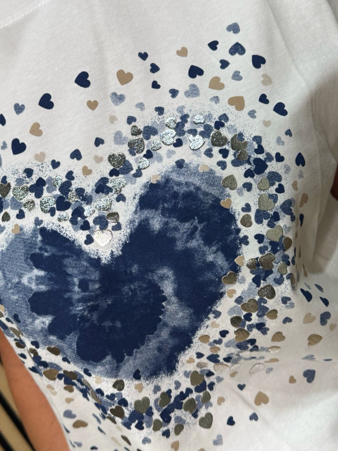 Heart Print T-Shirt - White/Navy