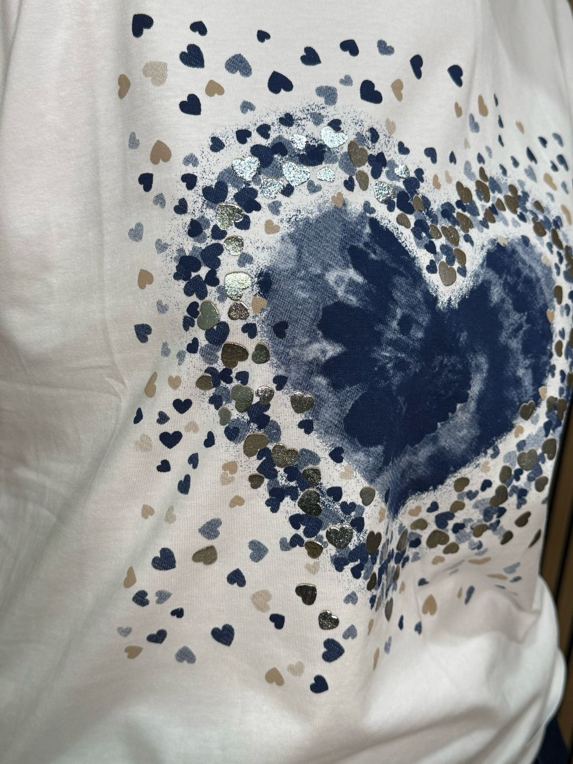 Heart Print T-Shirt - White/Navy