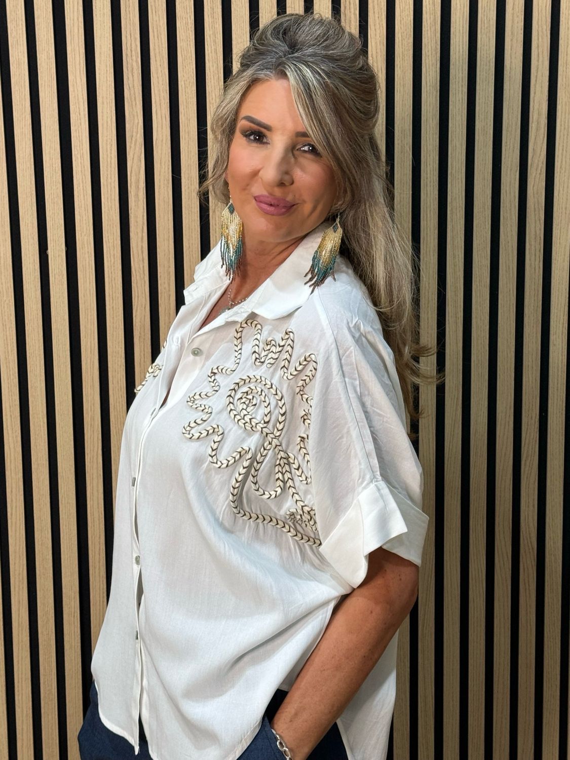 Embroidered Sun Detail Shirt - White