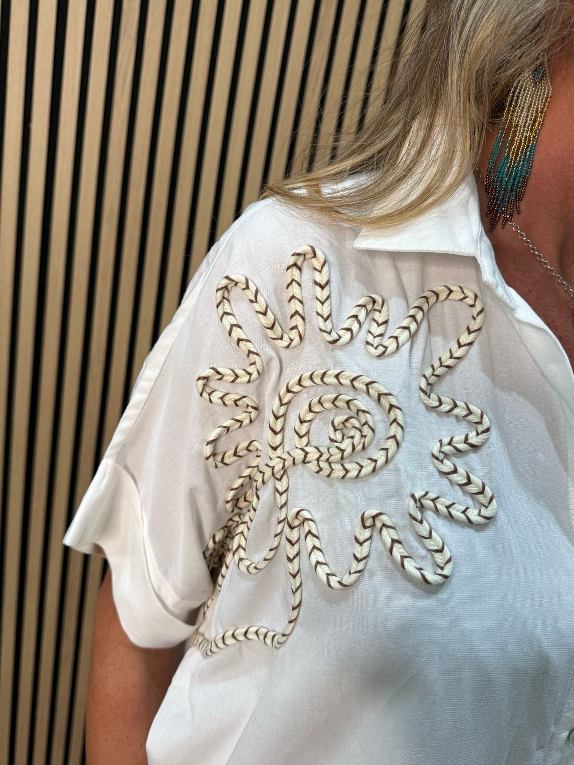Embroidered Sun Detail Shirt - White