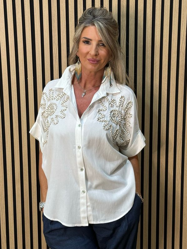 Embroidered Sun Detail Shirt - White