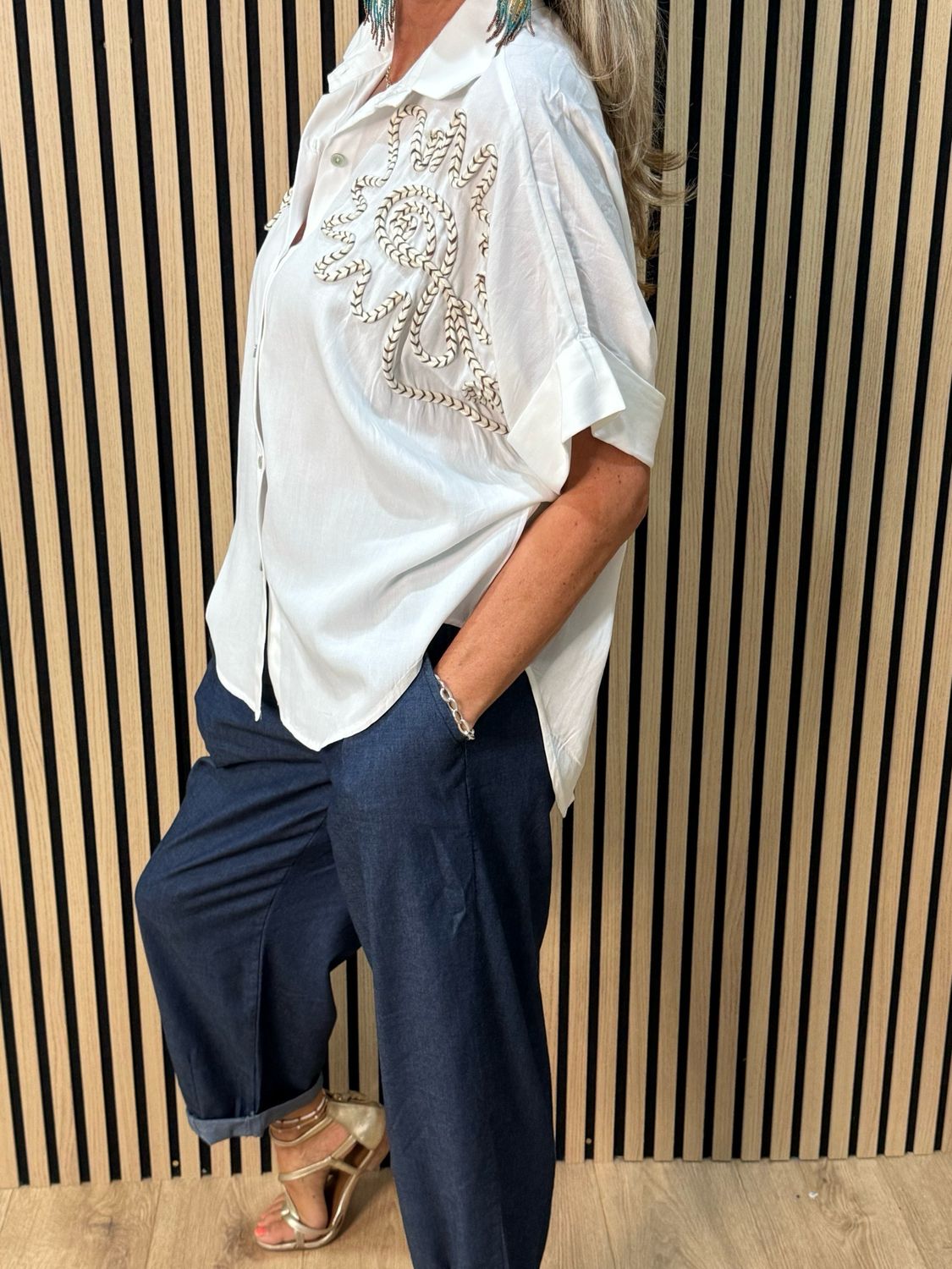 Embroidered Sun Detail Shirt - White