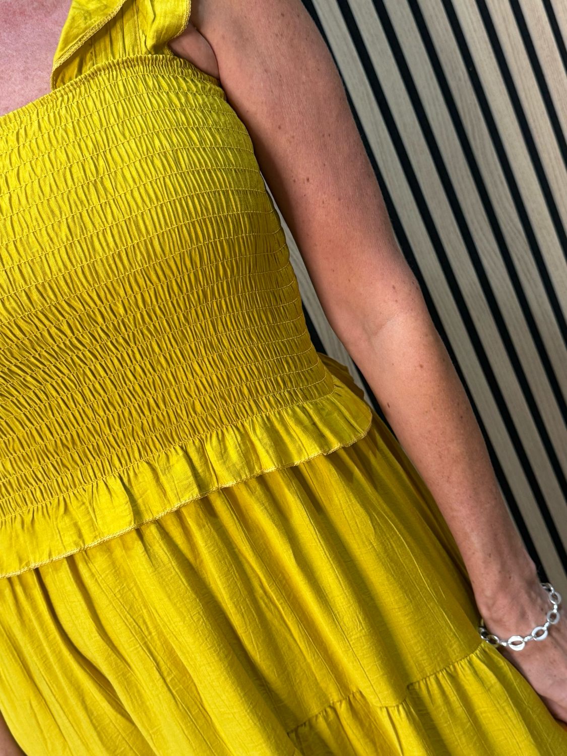 Ruffle Tiered Midi Dress - Mustard