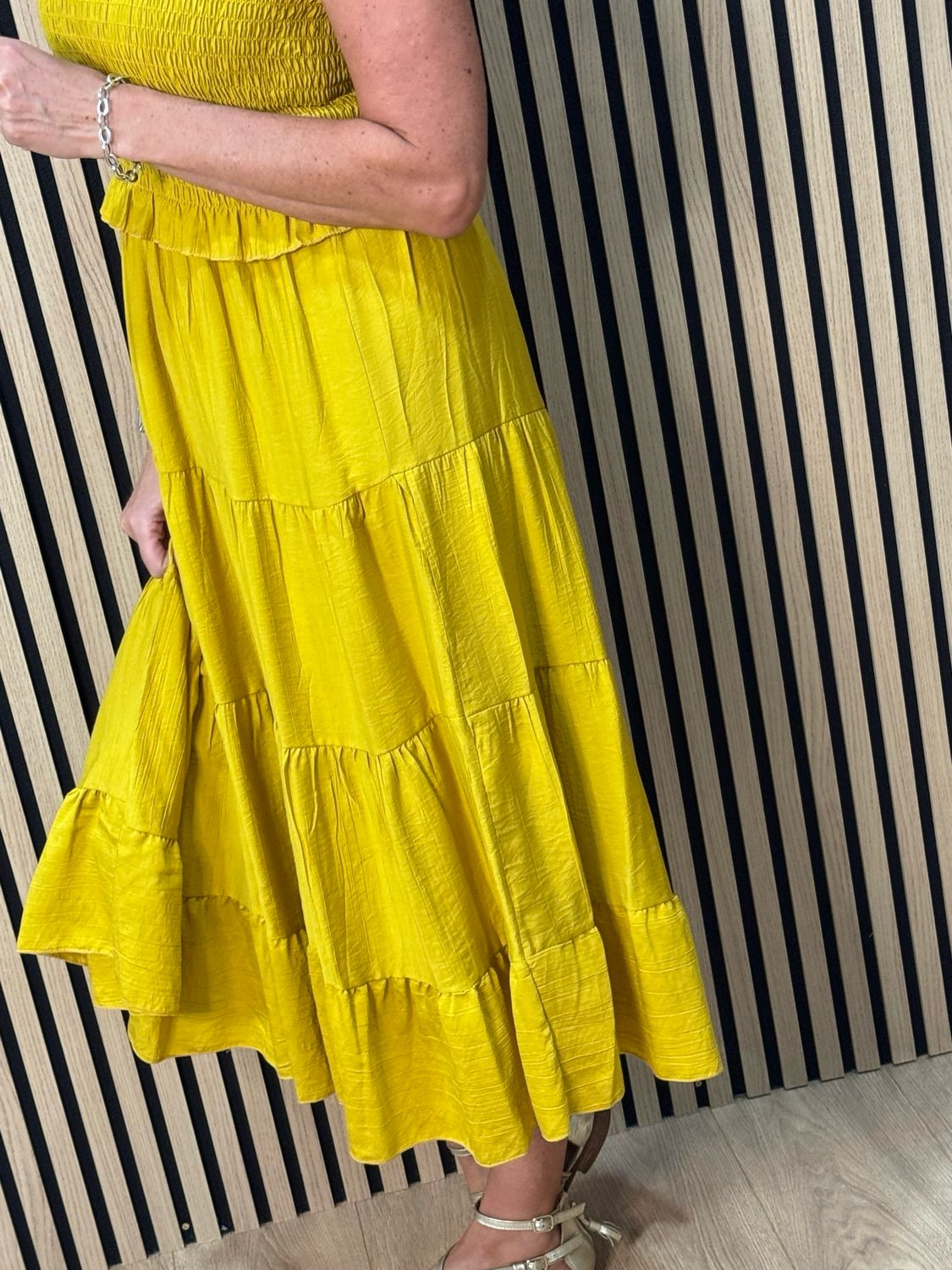 Ruffle Tiered Midi Dress - Mustard