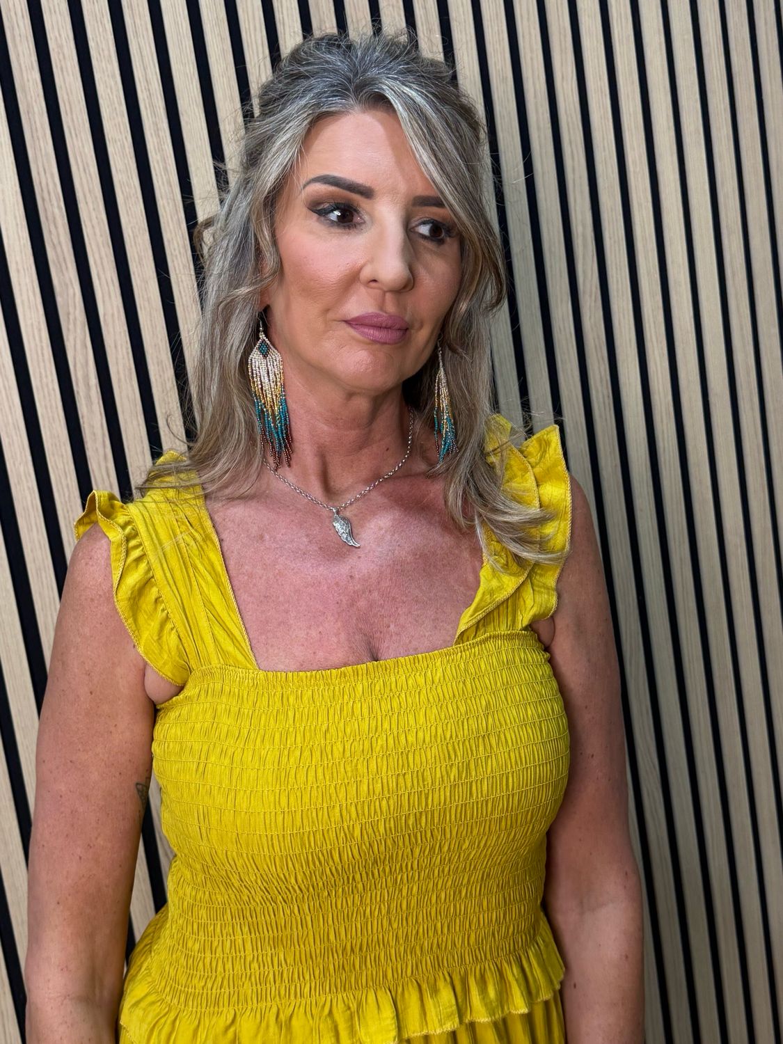 Ruffle Tiered Midi Dress - Mustard