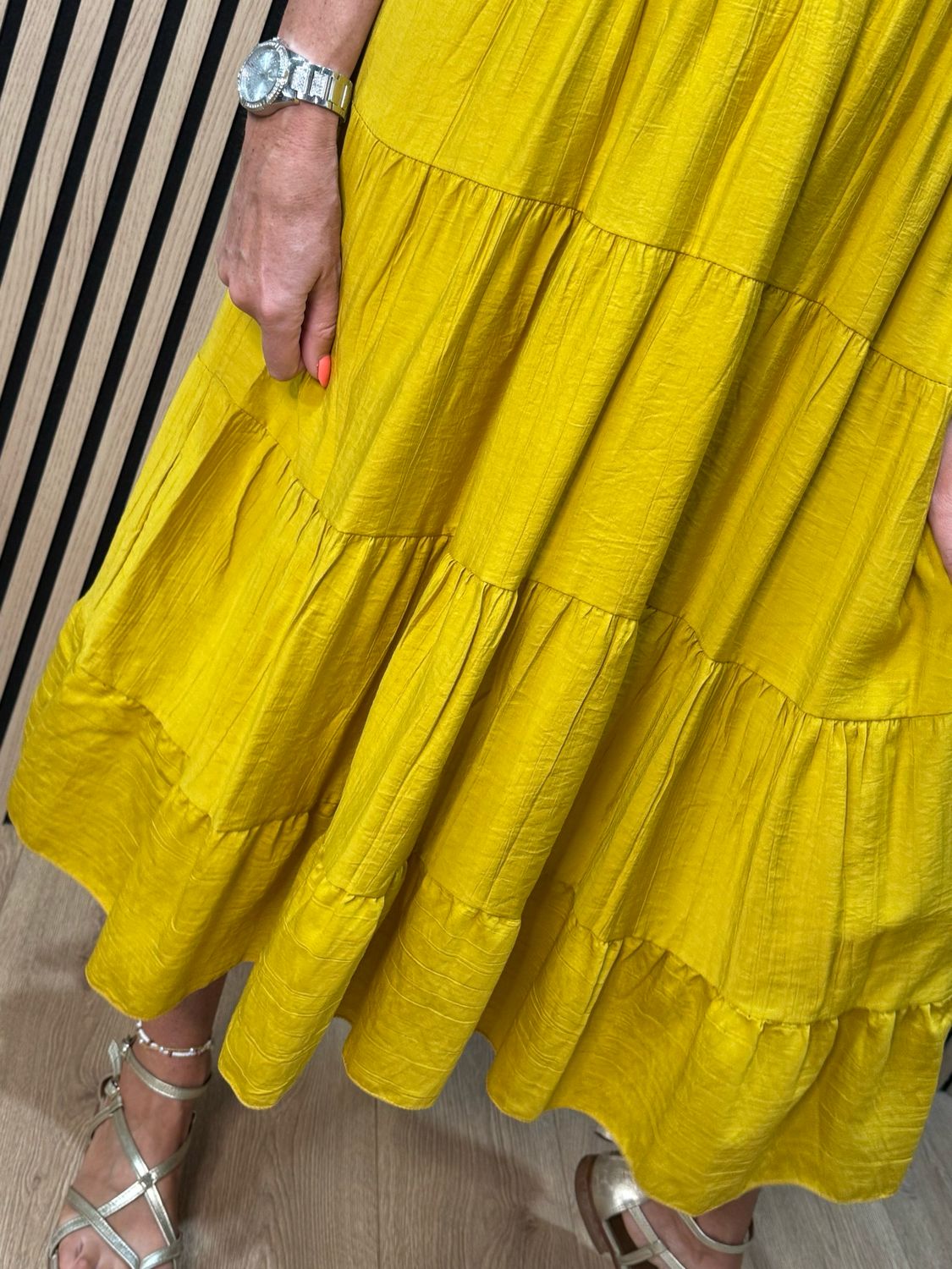 Ruffle Tiered Midi Dress - Mustard