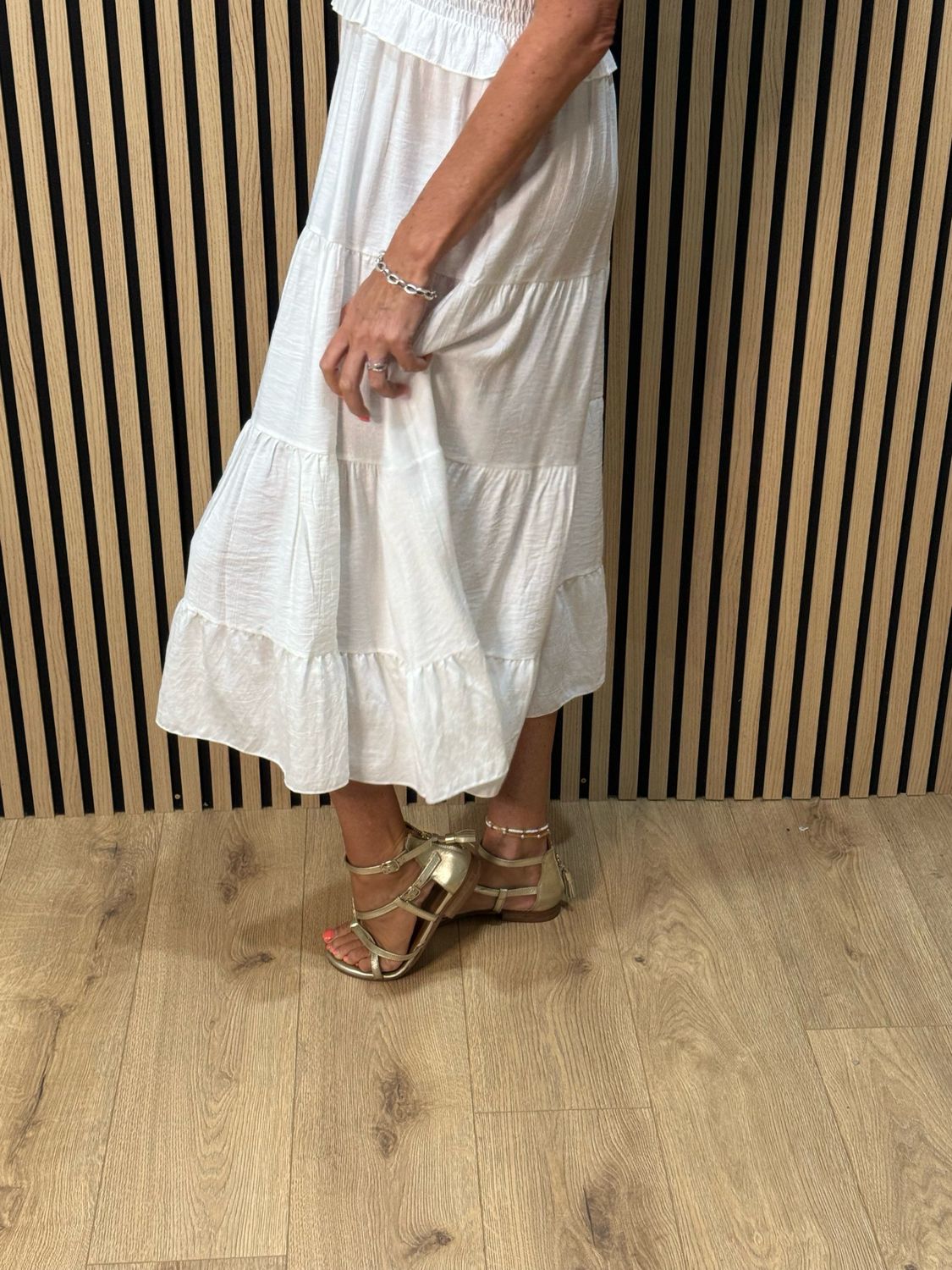 Ruffle Tiered Midi Dress - White