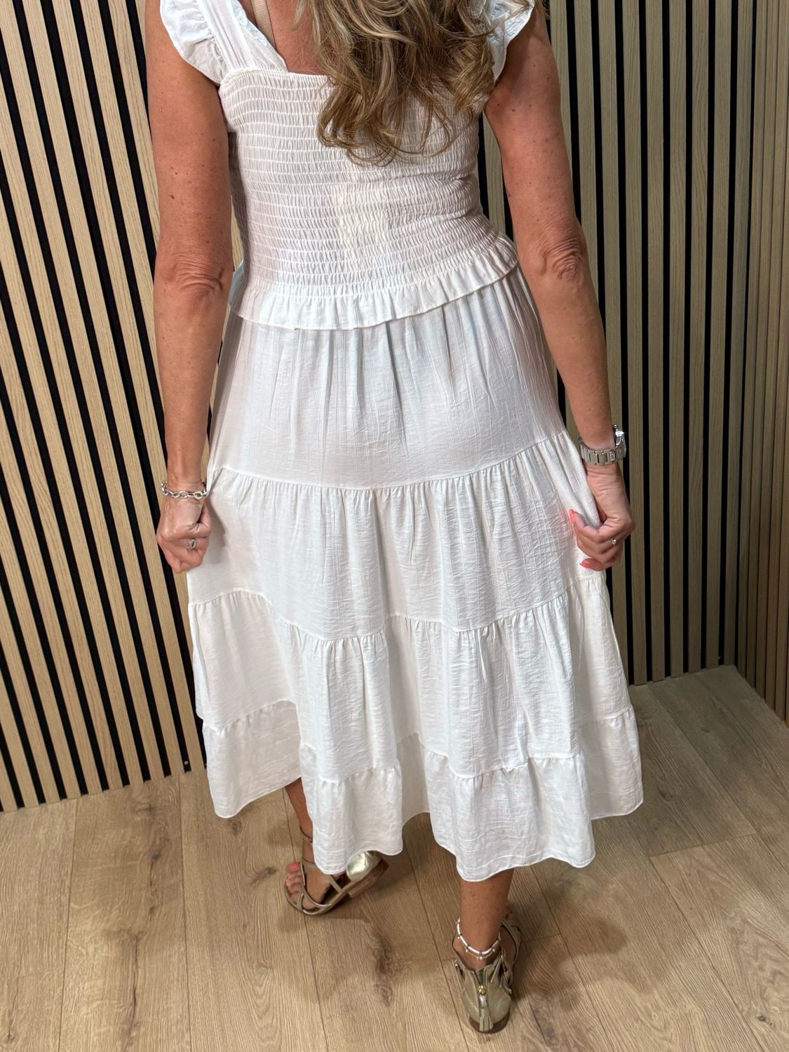 Ruffle Tiered Midi Dress - White