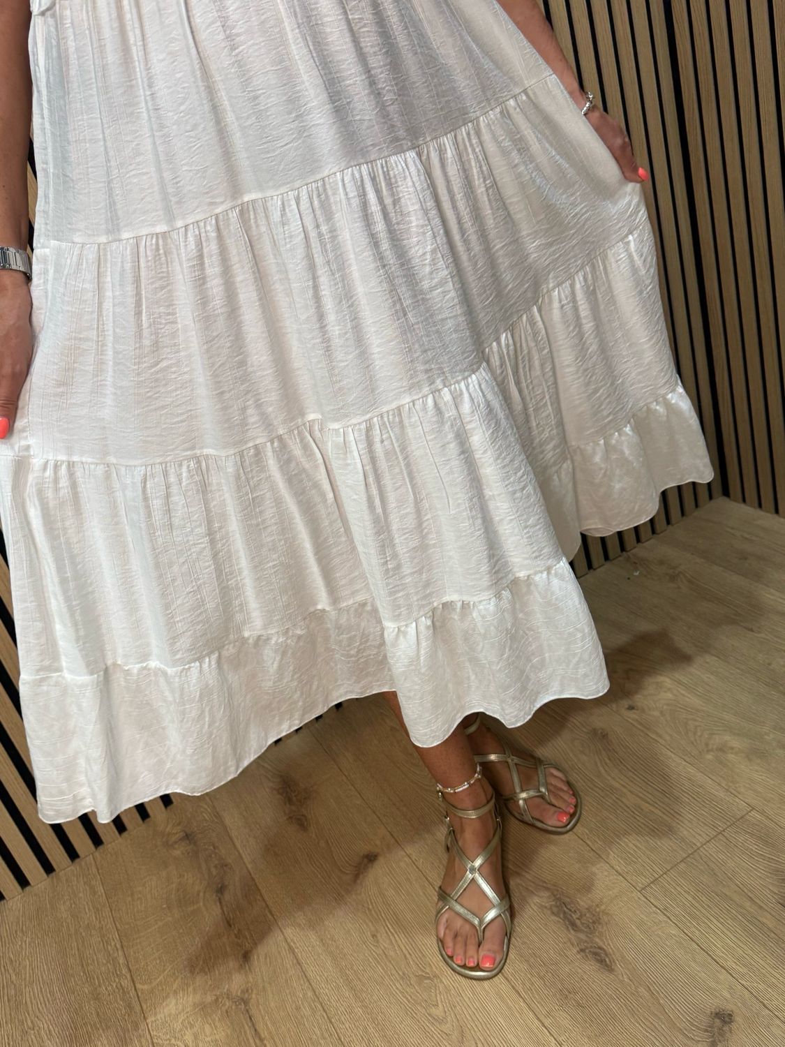 Ruffle Tiered Midi Dress - White