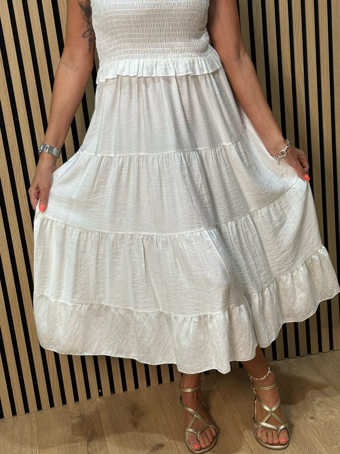 Ruffle Tiered Midi Dress - White