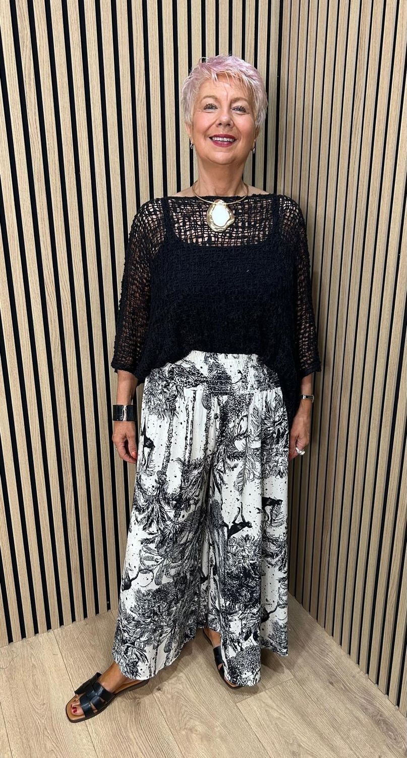 Safari Sketch Wide Leg Cotton Trousers - Black