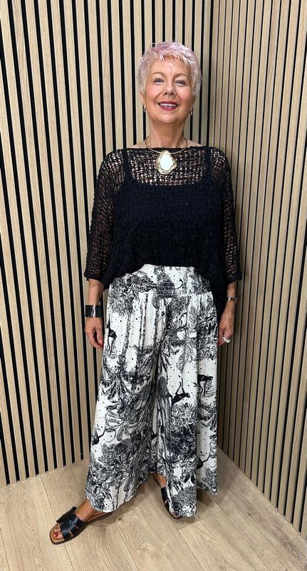 Safari Sketch Wide Leg Cotton Trousers - Black
