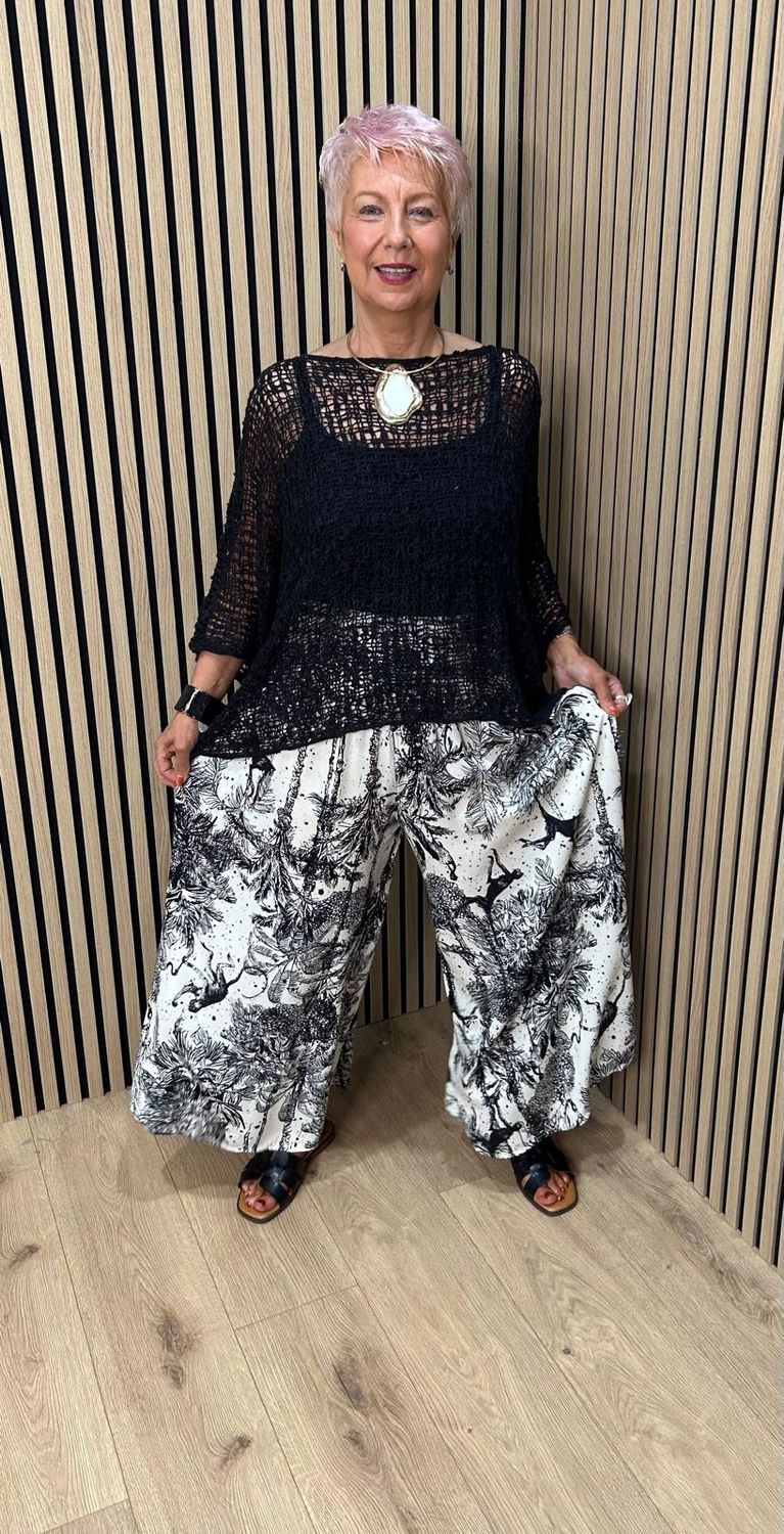 Safari Sketch Wide Leg Cotton Trousers - Black