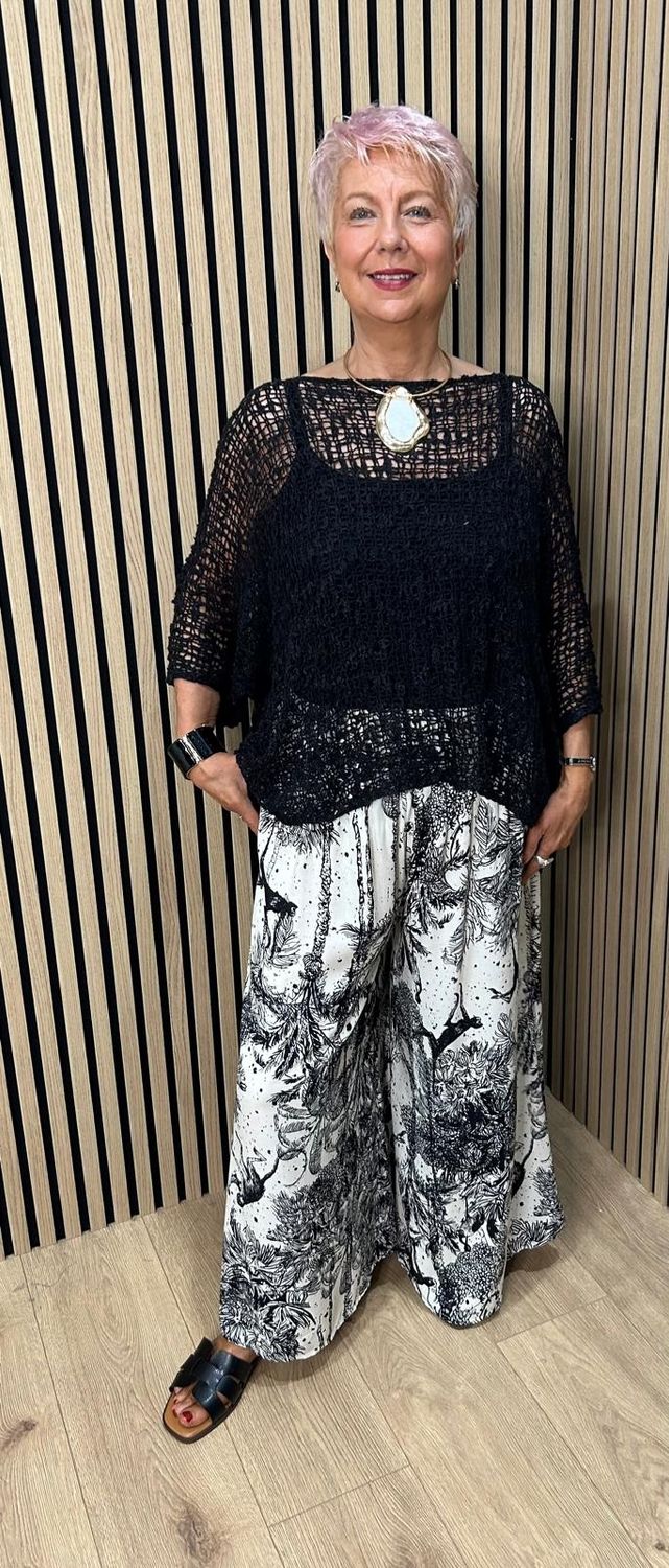 Safari Sketch Wide Leg Cotton Trousers - Black