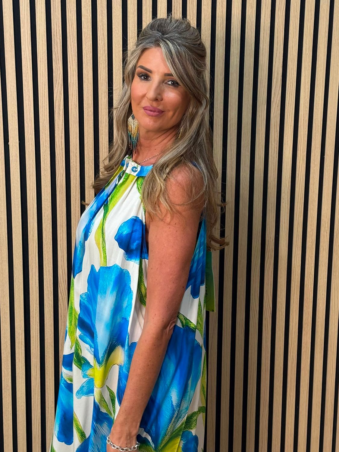Blue Floral Beaded Maxi Dress –