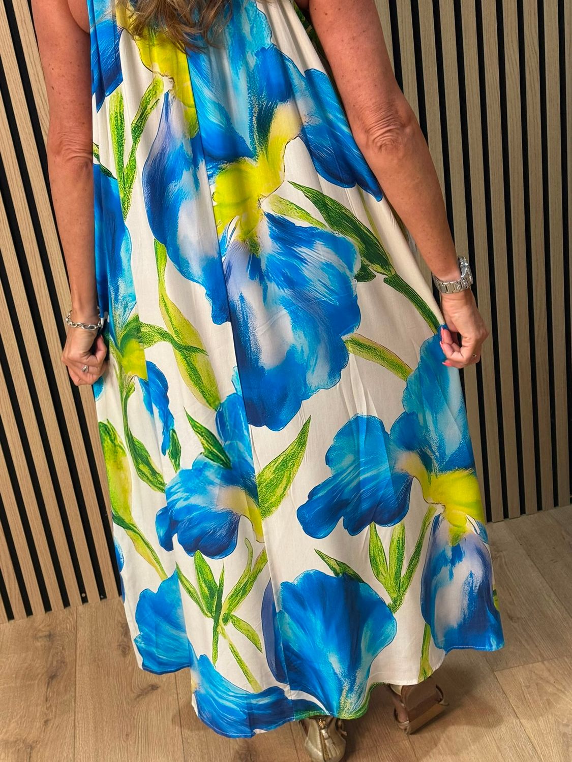 Blue Floral Beaded Maxi Dress –