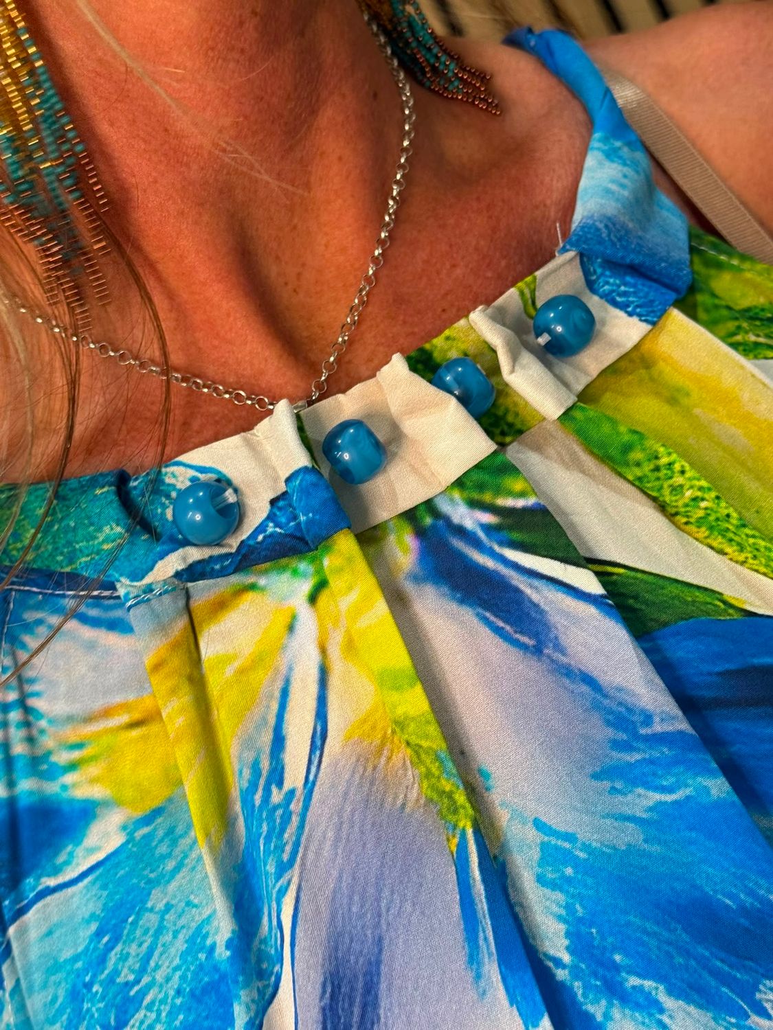 Blue Floral Beaded Maxi Dress –