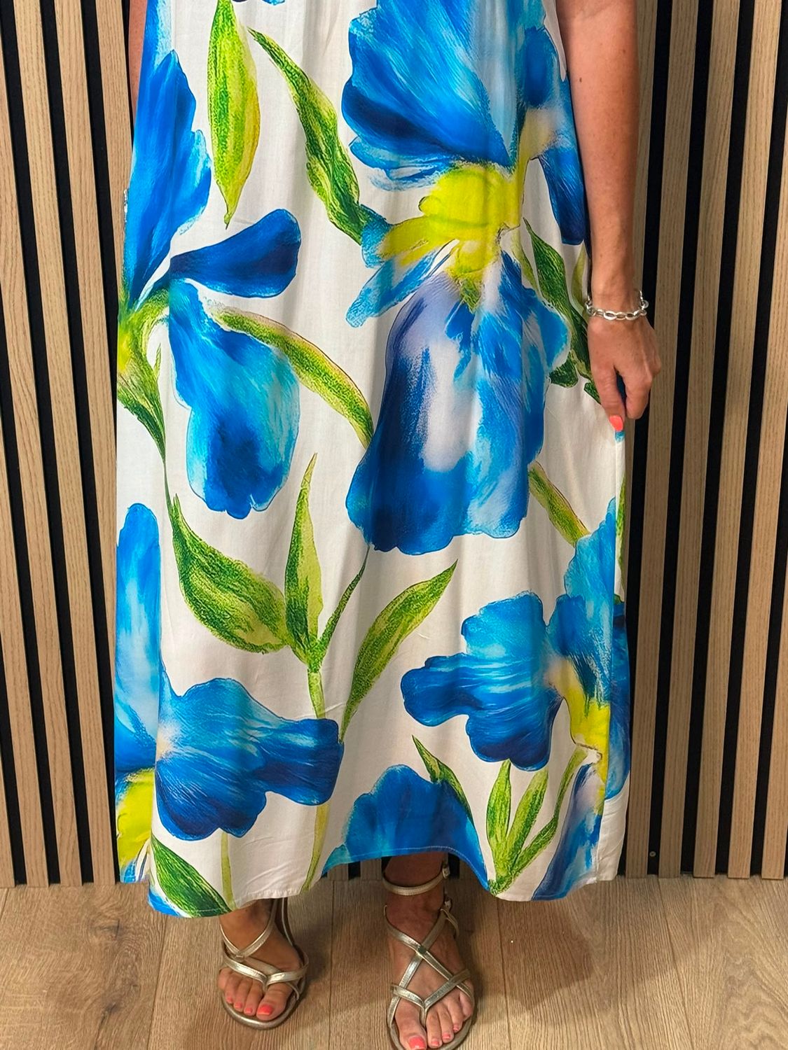Blue Floral Beaded Maxi Dress –
