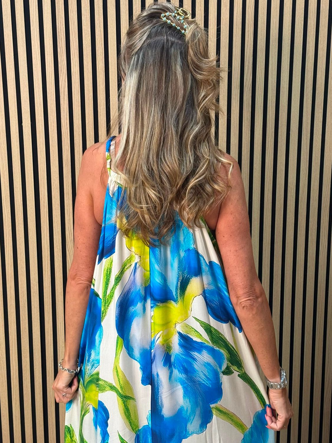 Blue Floral Beaded Maxi Dress –