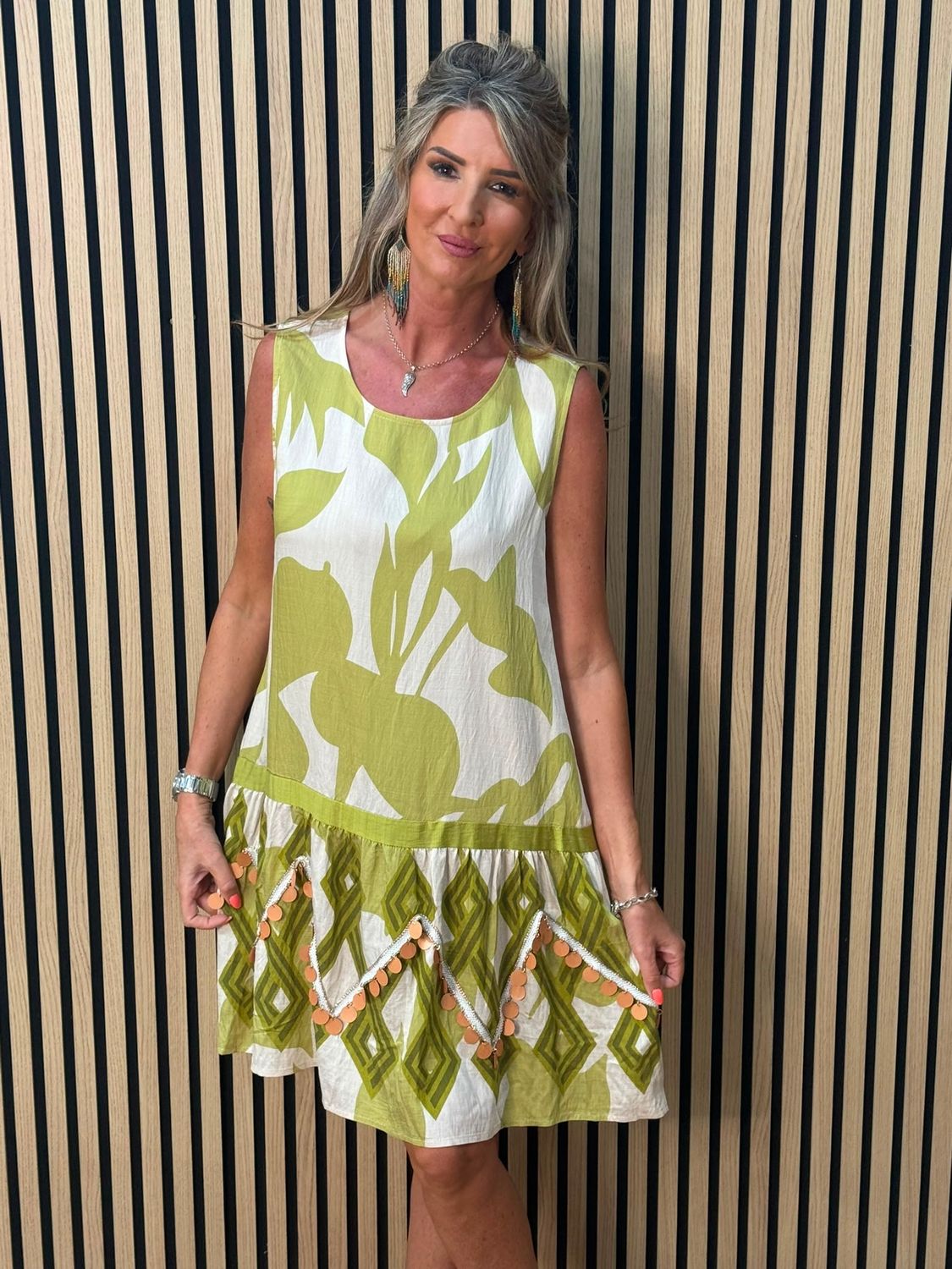 Fly Out Sequin Trim Dress – Lime