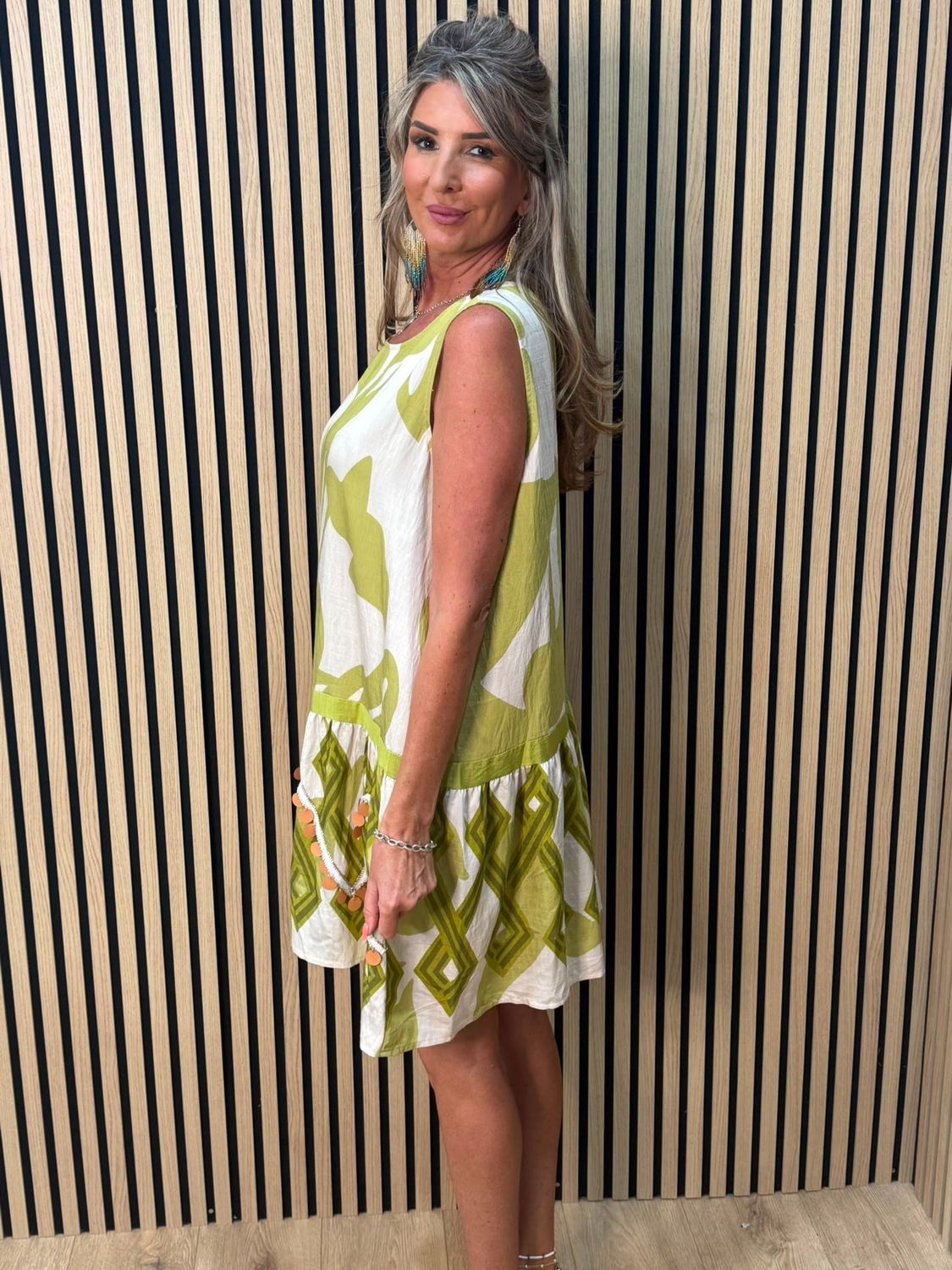 Fly Out Sequin Trim Dress – Lime