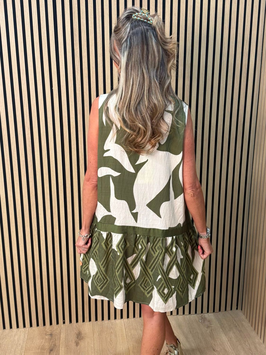 Fly Out Sequin Trim Dress - Khaki