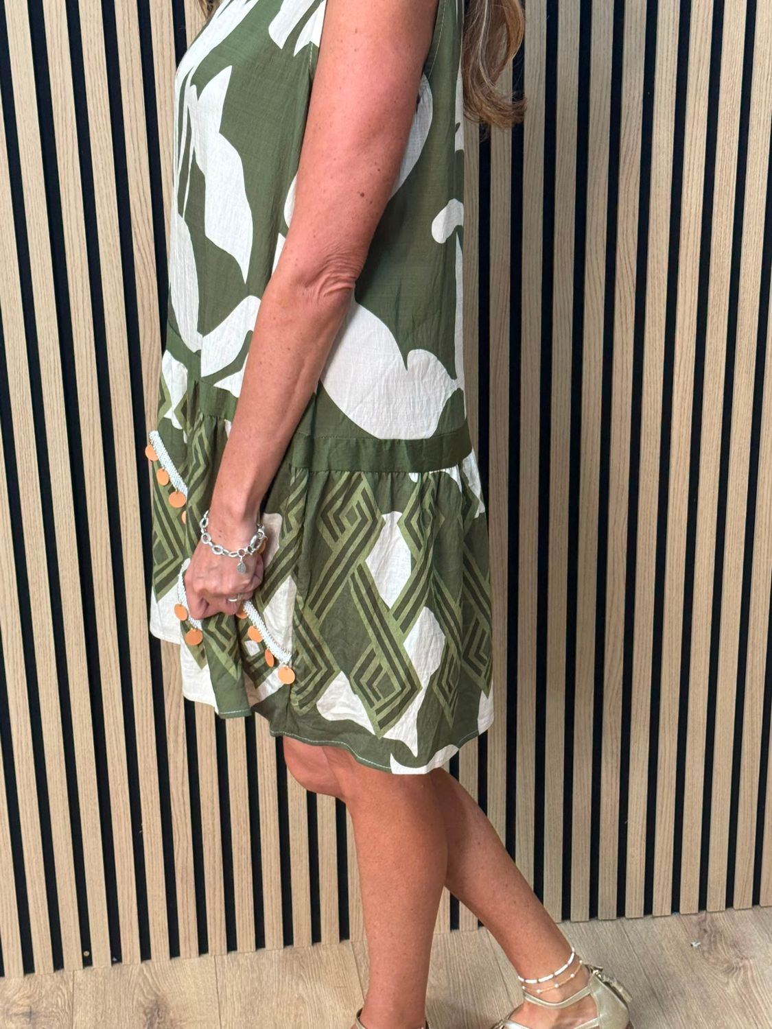 Fly Out Sequin Trim Dress - Khaki