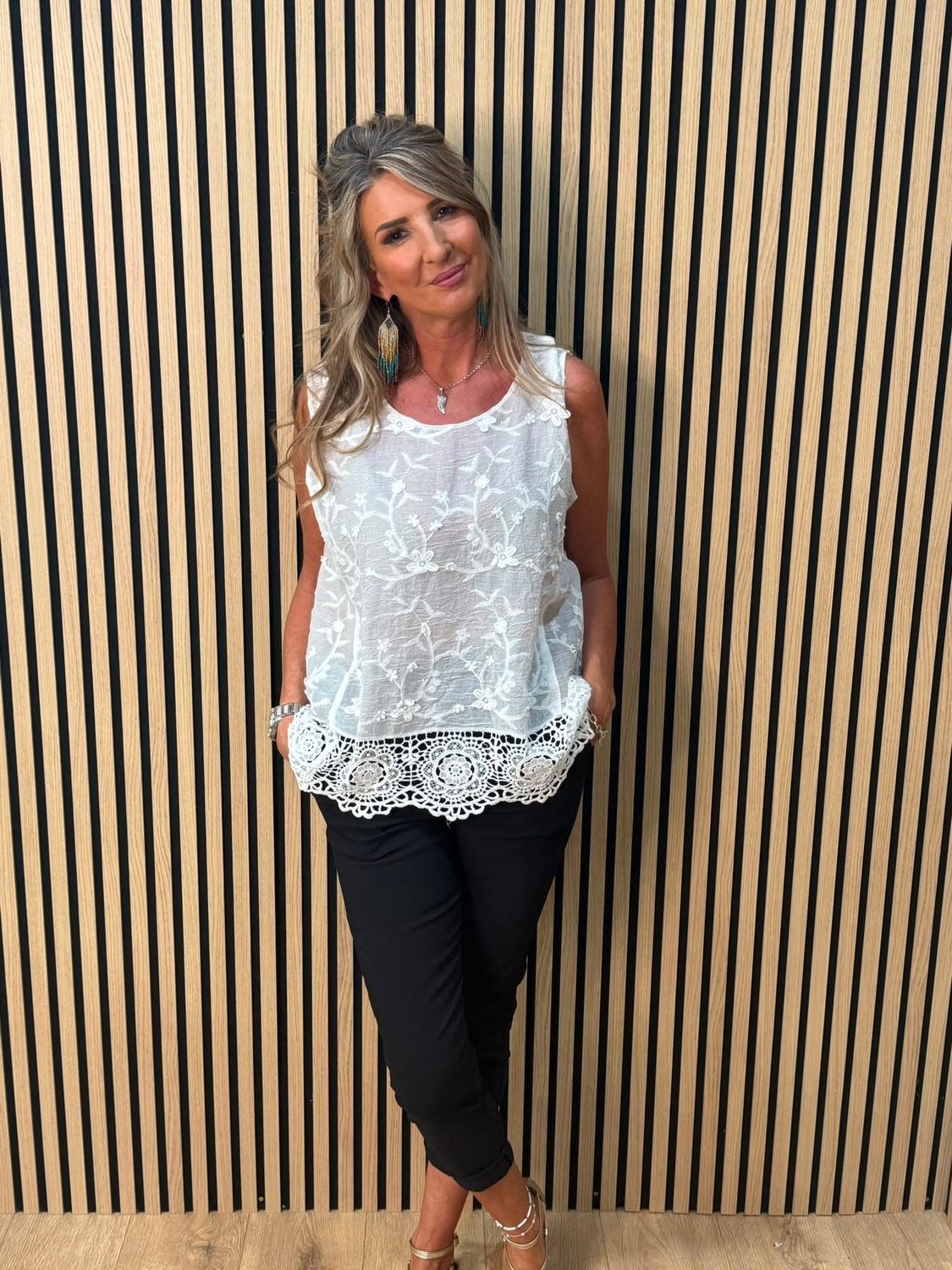 Cotton Crochet Detail Top – White
