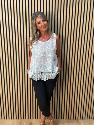 Cotton Crochet Detail Top – White