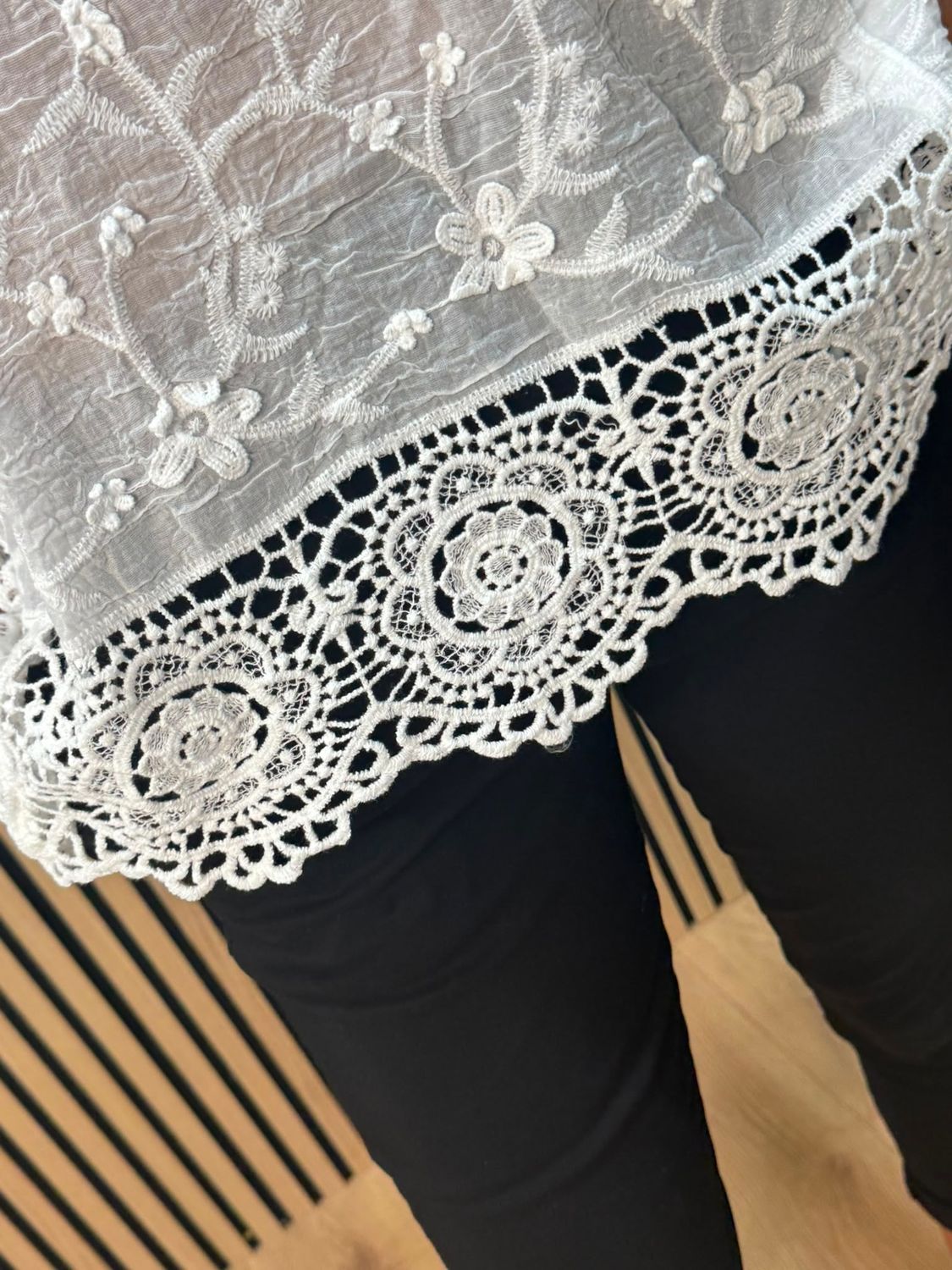 Cotton Crochet Detail Top – White