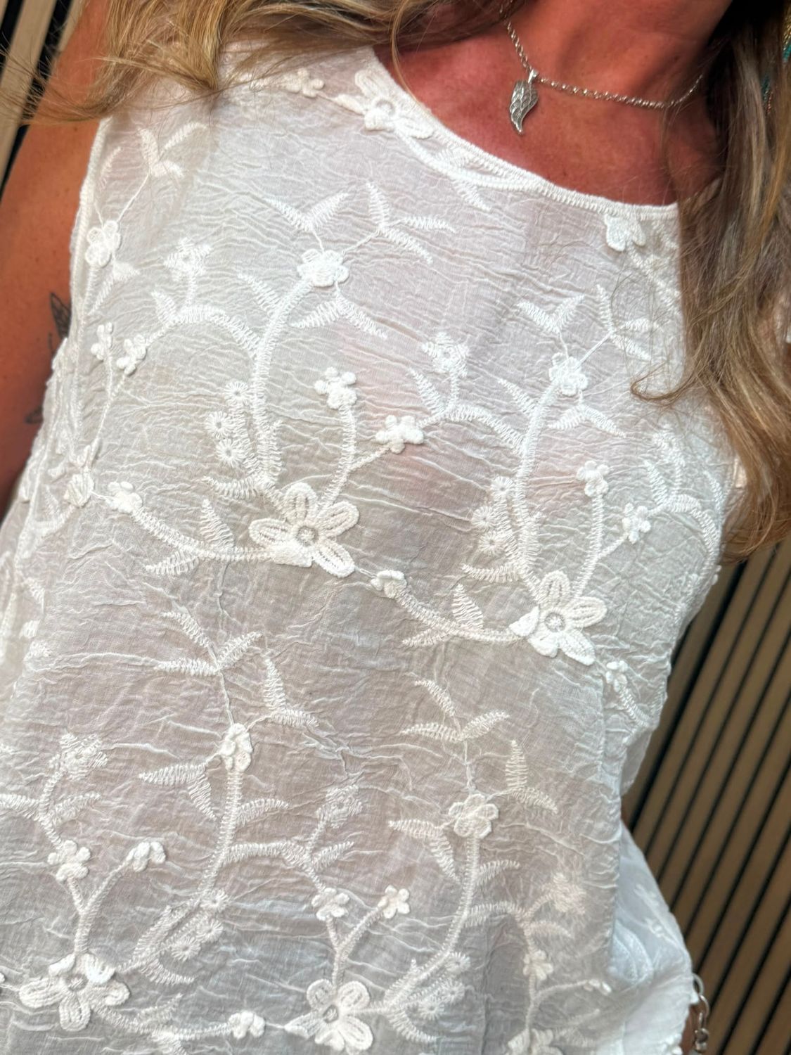 Cotton Crochet Detail Top – White