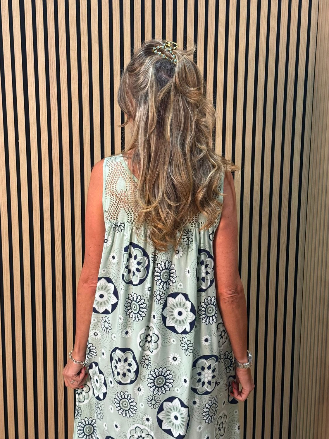 Floral Crochet Panel Dress – Green