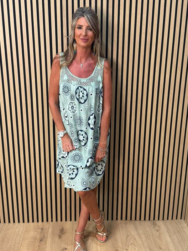 Floral Crochet Panel Dress – Green