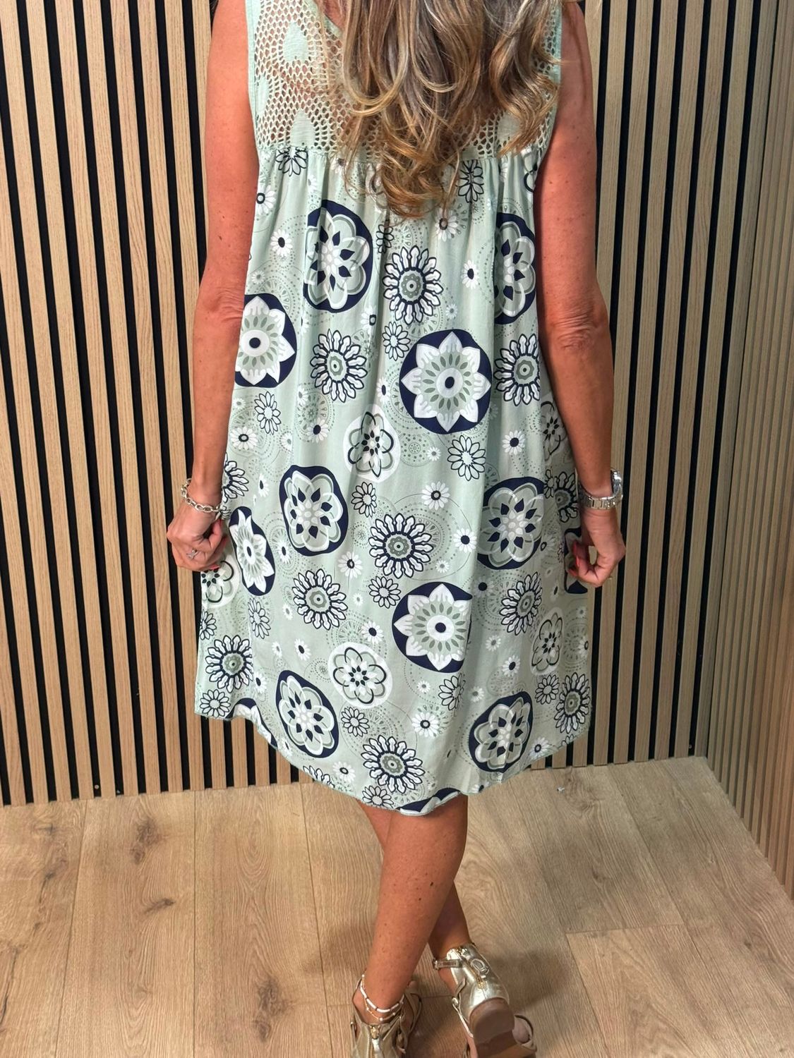 Floral Crochet Panel Dress – Green