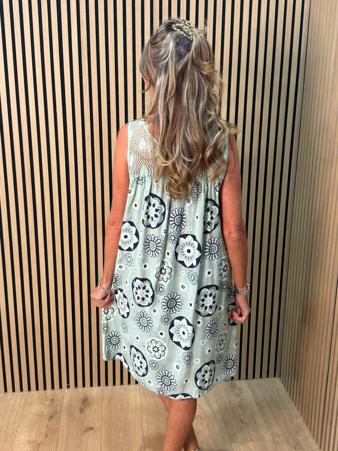 Floral Crochet Panel Dress – Green