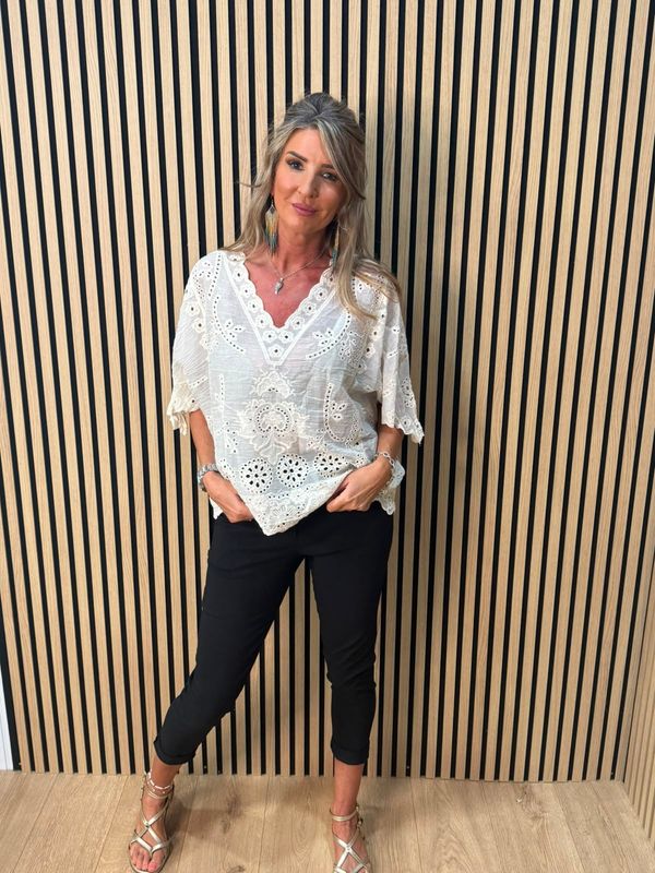 Cotton Broderie Lace Top – Cream