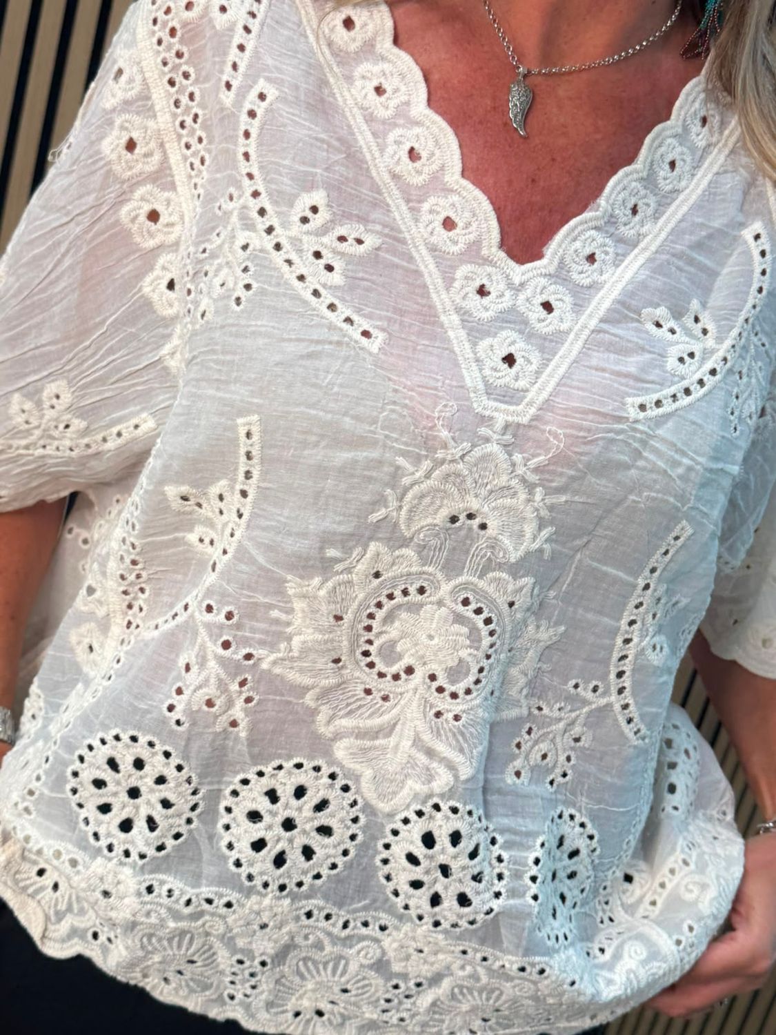 Cotton Broderie Lace Top – Cream